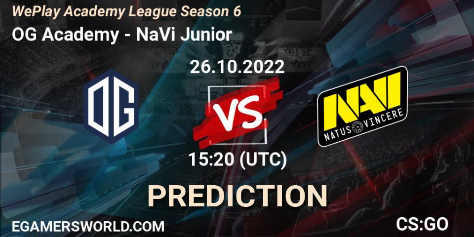Pronósticos OG Academy - NaVi Junior. 26.10.2022 at 15:35. WePlay Academy League Season 6 - Counter-Strike (CS2)