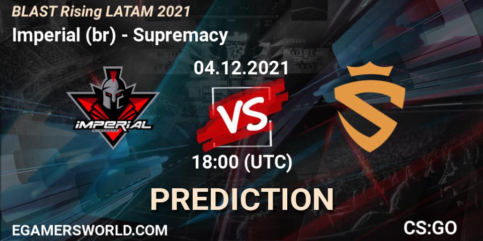 Pronósticos Imperial (br) - Supremacy. 04.12.2021 at 18:00. BLAST Rising LATAM 2021 - Counter-Strike (CS2)