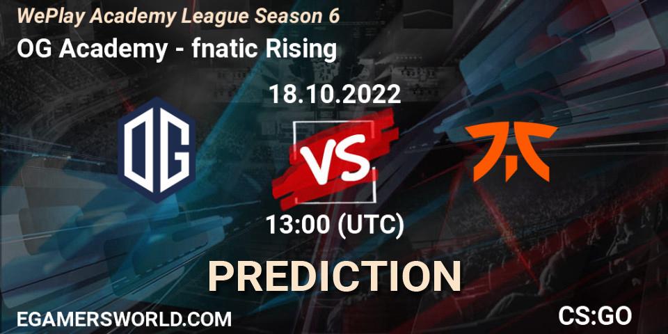 Pronósticos OG Academy - fnatic Rising. 18.10.2022 at 13:05. WePlay Academy League Season 6 - Counter-Strike (CS2)