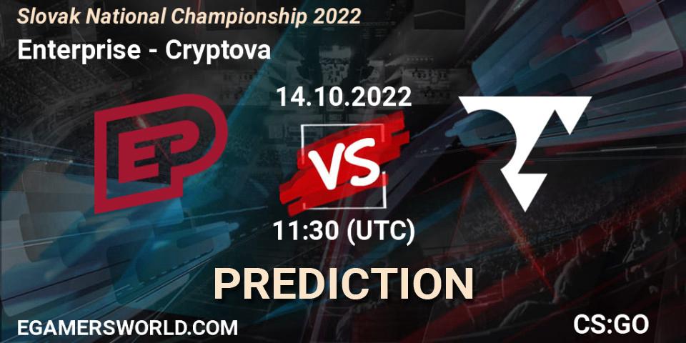 Pronósticos Enterprise - Cryptova. 14.10.2022 at 11:50. Slovak National Championship 2022 - Counter-Strike (CS2)