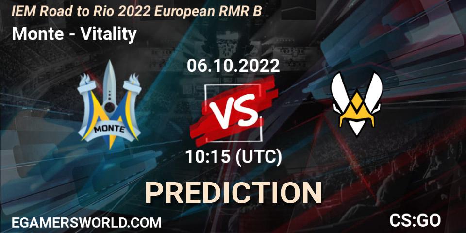 Pronósticos Monte - Vitality. 06.10.2022 at 10:55. IEM Road to Rio 2022 European RMR B - Counter-Strike (CS2)