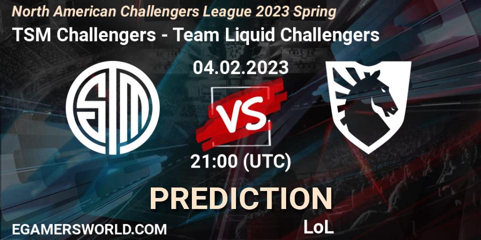 Pronósticos TSM Challengers - Team Liquid Challengers. 04.02.23. NACL 2023 Spring - Group Stage - LoL