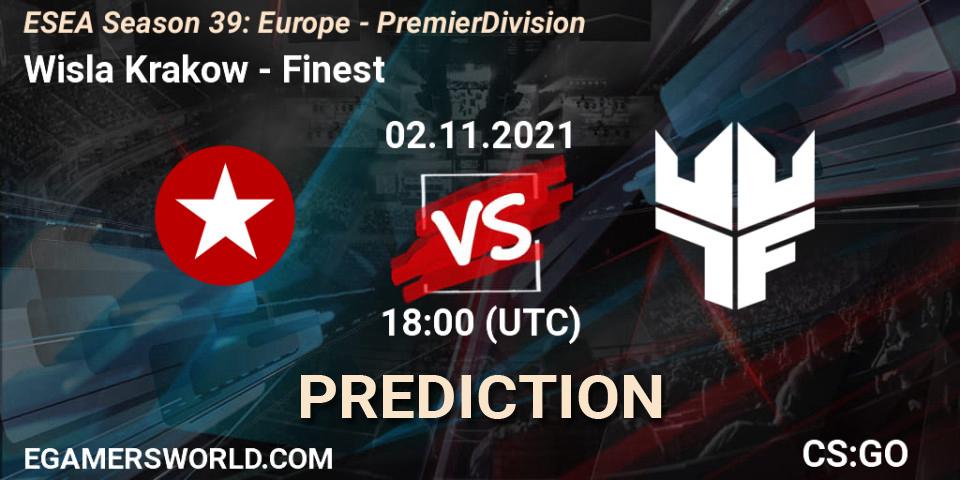 Pronósticos Wisla Krakow - Finest. 02.11.2021 at 18:00. ESEA Season 39: Europe - Premier Division - Counter-Strike (CS2)