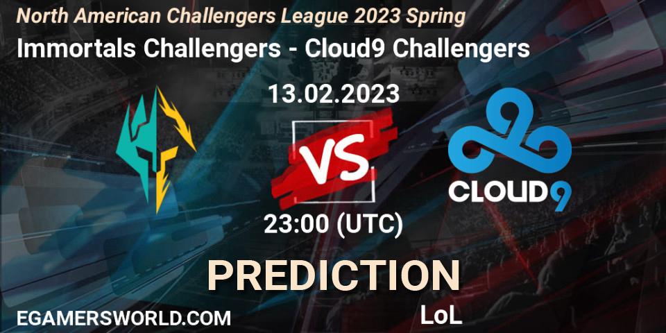 Pronósticos Immortals Challengers - Cloud9 Challengers. 13.02.23. NACL 2023 Spring - Group Stage - LoL