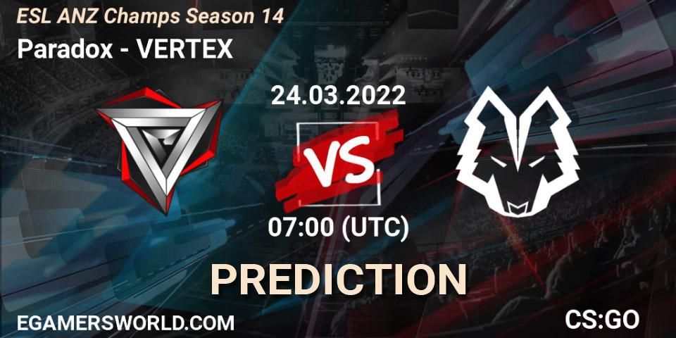 Pronósticos Paradox - VERTEX. 24.03.22. ESL ANZ Champs Season 14 - CS2 (CS:GO)