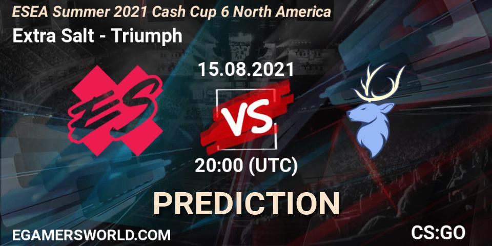 Pronósticos Extra Salt - Triumph. 15.08.2021 at 20:00. ESEA Cash Cup: North America - Summer 2021 #6 - Counter-Strike (CS2)