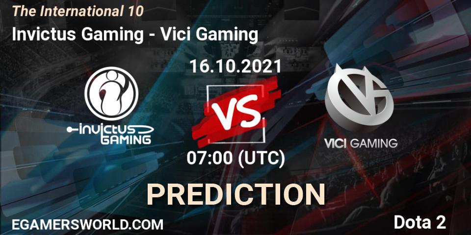 Pronósticos Invictus Gaming - Vici Gaming. 16.10.2021 at 07:08. The Internationa 2021 - Dota 2