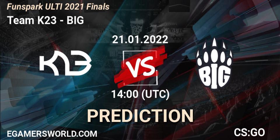 Pronósticos Team K23 - BIG. 21.01.2022 at 14:25. Funspark ULTI 2021 Finals - Counter-Strike (CS2)