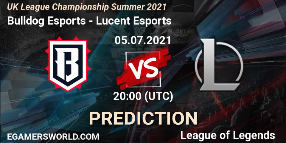 Pronósticos Bulldog Esports - Lucent Esports. 05.07.2021 at 20:00. UK League Championship Summer 2021 - LoL