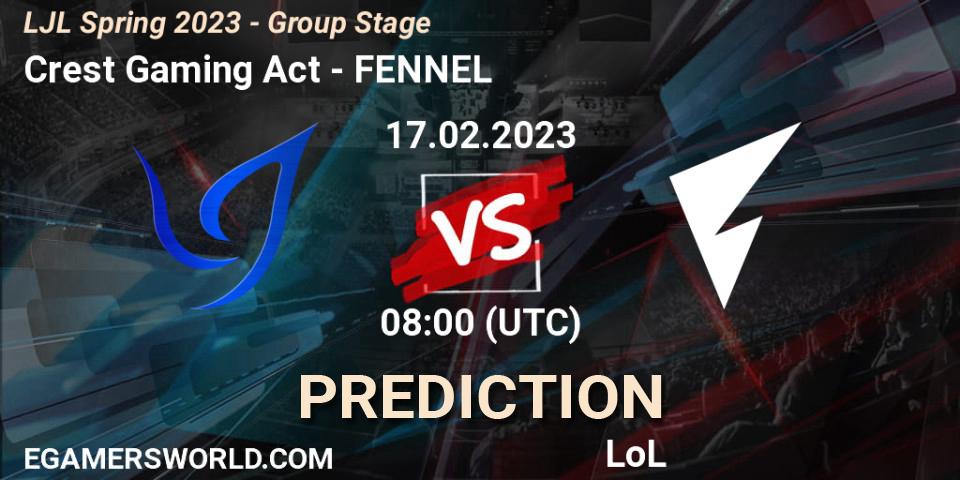 Pronósticos Crest Gaming Act - FENNEL. 17.02.2023 at 08:00. LJL Spring 2023 - Group Stage - LoL