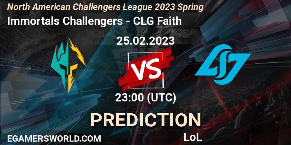 Pronósticos Immortals Challengers - CLG Faith. 25.02.23. NACL 2023 Spring - Group Stage - LoL