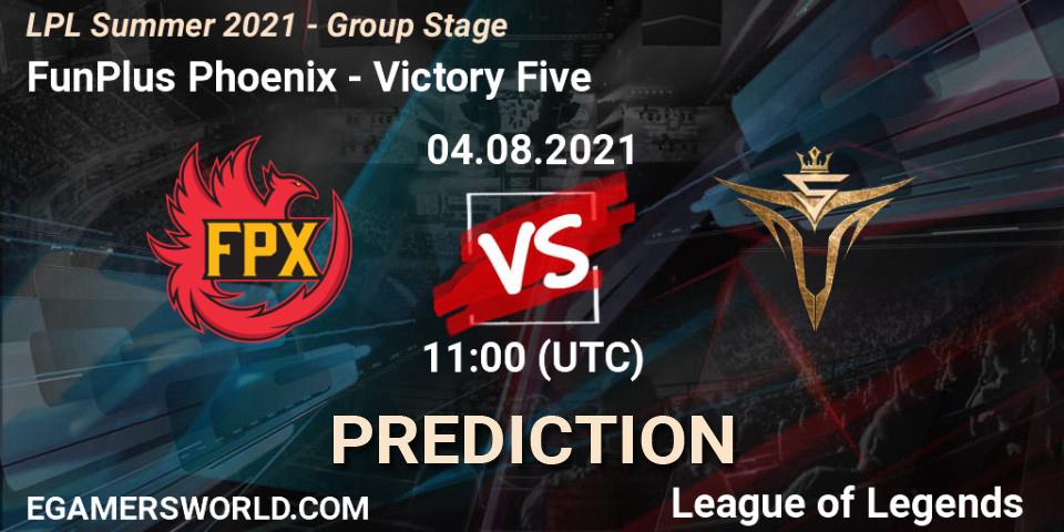 Pronósticos FunPlus Phoenix - Victory Five. 04.08.2021 at 11:00. LPL Summer 2021 - Group Stage - LoL