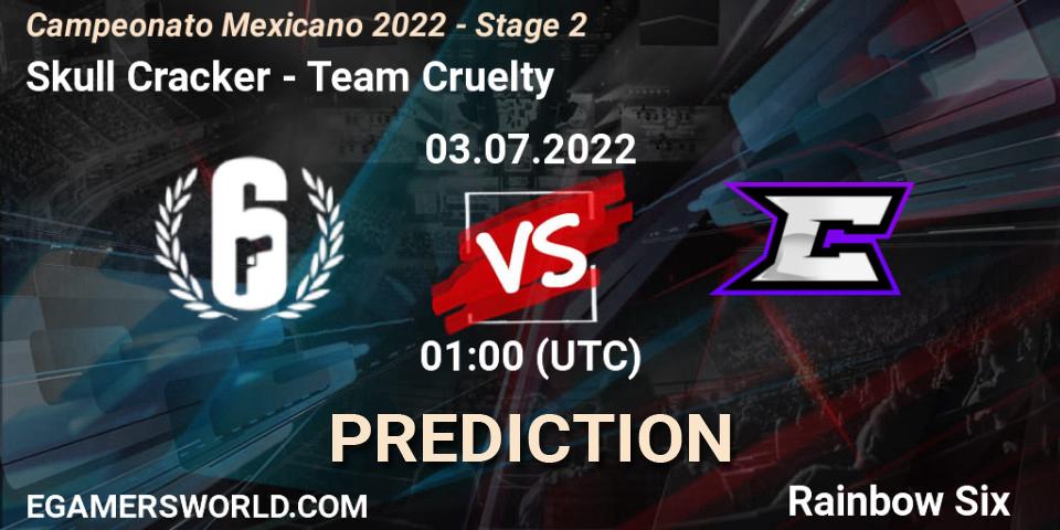 Pronósticos Skull Cracker - Team Cruelty. 03.07.2022 at 01:00. Campeonato Mexicano 2022 - Stage 2 - Rainbow Six