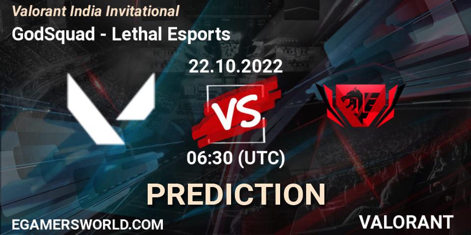 Pronósticos GodSquad - Lethal Esports. 22.10.2022 at 07:00. Valorant India Invitational - VALORANT