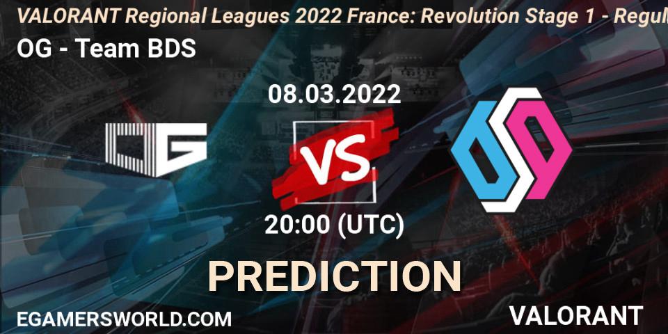 Pronósticos OG - Team BDS. 08.03.2022 at 20:00. VALORANT Regional Leagues 2022 France: Revolution Stage 1 - Regular Season - VALORANT