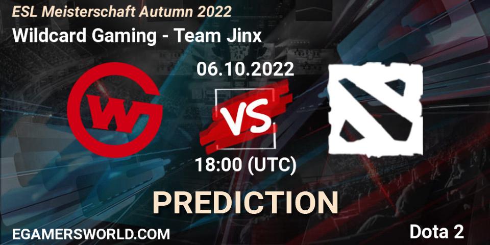 Pronósticos Wildcard Gaming - Team Jinx. 06.10.2022 at 18:06. ESL Meisterschaft Autumn 2022 - Dota 2