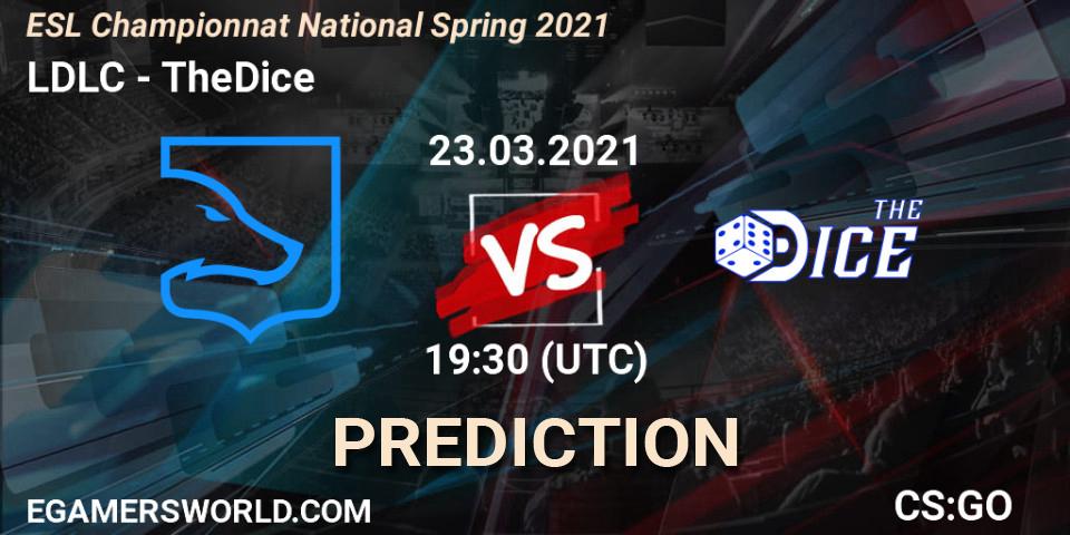 Pronósticos LDLC - TheDice. 23.03.2021 at 19:30. ESL Championnat National Spring 2021 - Counter-Strike (CS2)