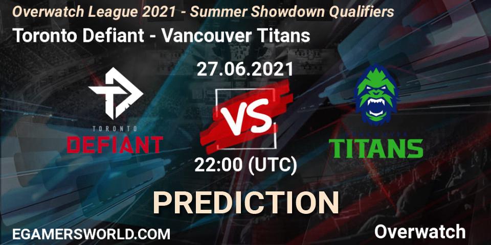 Pronósticos Toronto Defiant - Vancouver Titans. 27.06.21. Overwatch League 2021 - Summer Showdown Qualifiers - Overwatch