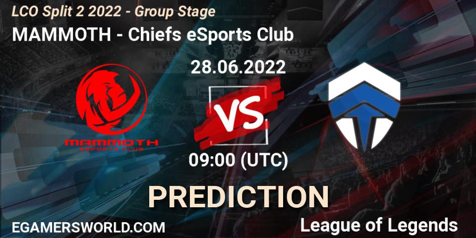 Pronósticos MAMMOTH - Chiefs eSports Club. 28.06.22. LCO Split 2 2022 - Group Stage - LoL
