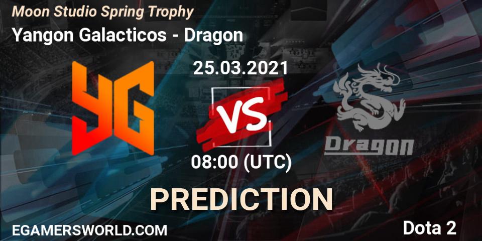 Pronósticos Yangon Galacticos - Dragon. 25.03.2021 at 08:20. Moon Studio Spring Trophy - Dota 2
