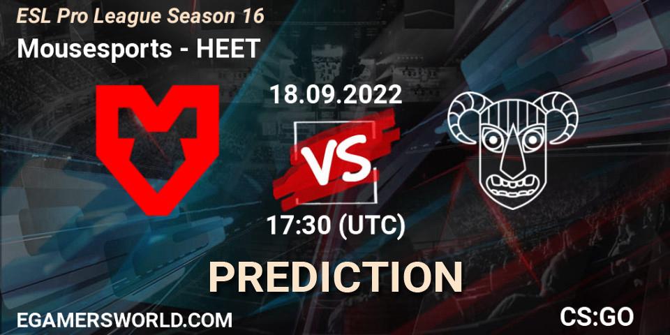 Pronósticos Mousesports - HEET. 18.09.2022 at 17:30. ESL Pro League Season 16 - Counter-Strike (CS2)