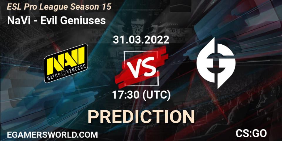 Pronósticos NaVi - Evil Geniuses. 31.03.22. ESL Pro League Season 15 - CS2 (CS:GO)