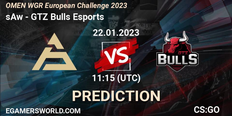 Pronósticos sAw - GTZ Bulls Esports. 22.01.2023 at 11:45. OMEN WGR European Challenge 2023 - Counter-Strike (CS2)