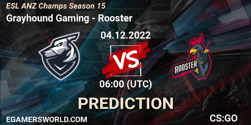 Pronósticos Grayhound Gaming - Rooster. 04.12.2022 at 06:00. ESL ANZ Champs Season 15 - Counter-Strike (CS2)