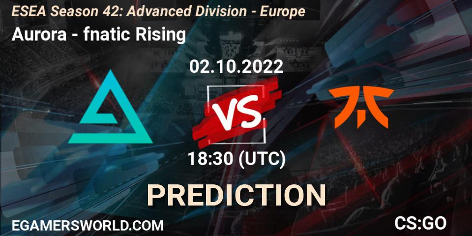 Pronósticos Aurora - fnatic Rising. 03.10.2022 at 17:00. ESEA Season 42: Advanced Division - Europe - Counter-Strike (CS2)
