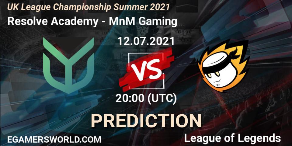 Pronósticos Resolve Academy - MnM Gaming. 12.07.2021 at 20:00. UK League Championship Summer 2021 - LoL