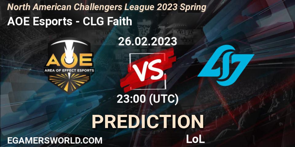 Pronósticos AOE Esports - CLG Faith. 26.02.2023 at 23:00. NACL 2023 Spring - Group Stage - LoL