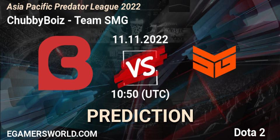 Pronósticos ChubbyBoiz - Team SMG. 11.11.2022 at 10:49. Asia Pacific Predator League 2022 - Dota 2