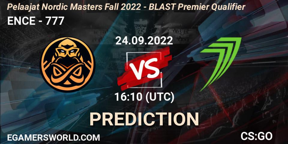 Pronósticos ENCE - 777. 24.09.22. Pelaajat.com Nordic Masters: Fall 2022 - CS2 (CS:GO)