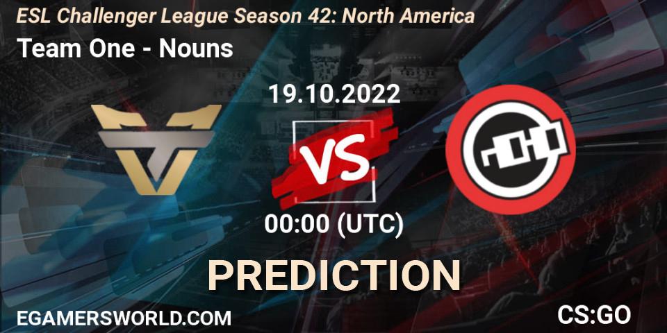 Pronósticos Team One - Nouns. 19.10.22. ESL Challenger League Season 42: North America - CS2 (CS:GO)