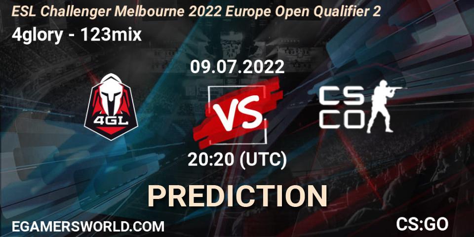 Pronósticos 4glory - 123mix. 09.07.2022 at 20:20. ESL Challenger Melbourne 2022 Europe Open Qualifier 2 - Counter-Strike (CS2)
