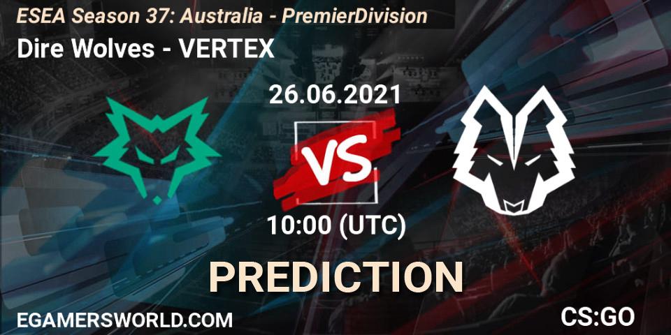 Pronósticos Dire Wolves - VERTEX. 26.06.2021 at 10:00. ESEA Season 37: Australia - Premier Division - Counter-Strike (CS2)