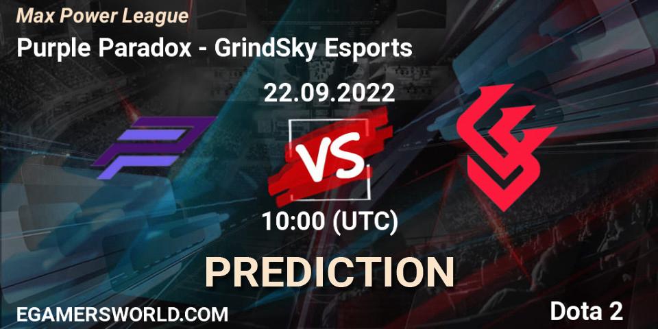 Pronósticos Purple Paradox - GrindSky Esports. 22.09.2022 at 10:42. Max Power League - Dota 2