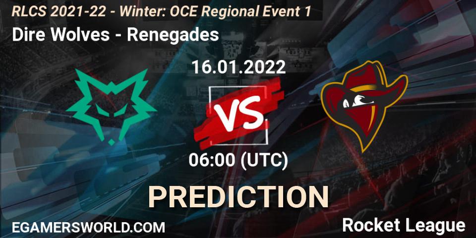 Pronósticos Dire Wolves - Renegades. 16.01.22. RLCS 2021-22 - Winter: OCE Regional Event 1 - Rocket League