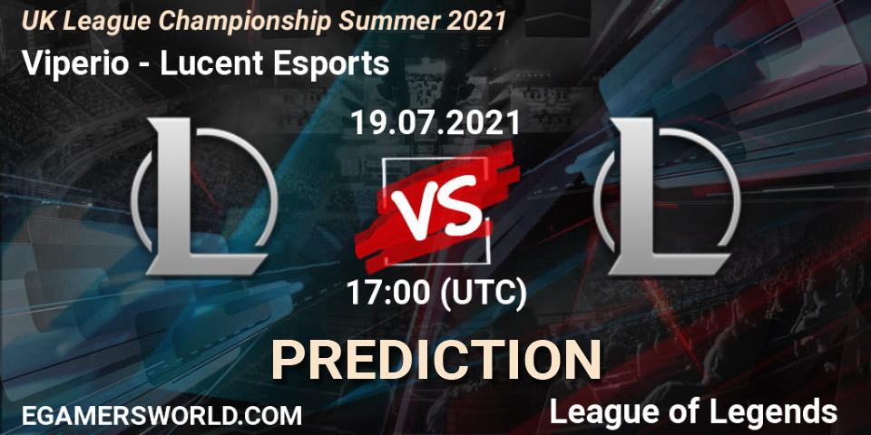 Pronósticos Viperio - Lucent Esports. 19.07.2021 at 17:00. UK League Championship Summer 2021 - LoL