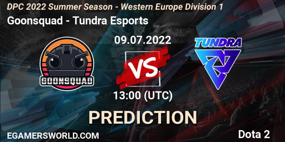 Pronósticos Goonsquad - Tundra Esports. 09.07.2022 at 13:41. DPC WEU 2021/2022 Tour 3: Division I - Dota 2