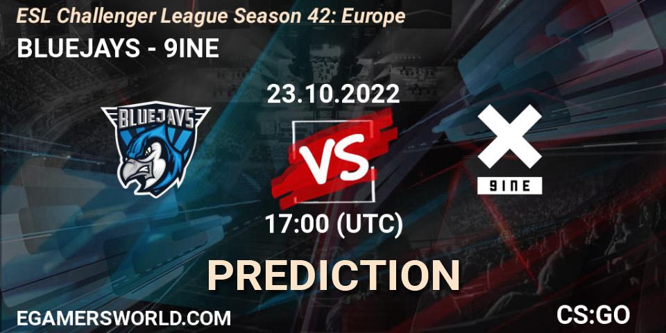 Pronósticos BLUEJAYS - 9INE. 23.10.2022 at 17:00. ESL Challenger League Season 42: Europe - Counter-Strike (CS2)
