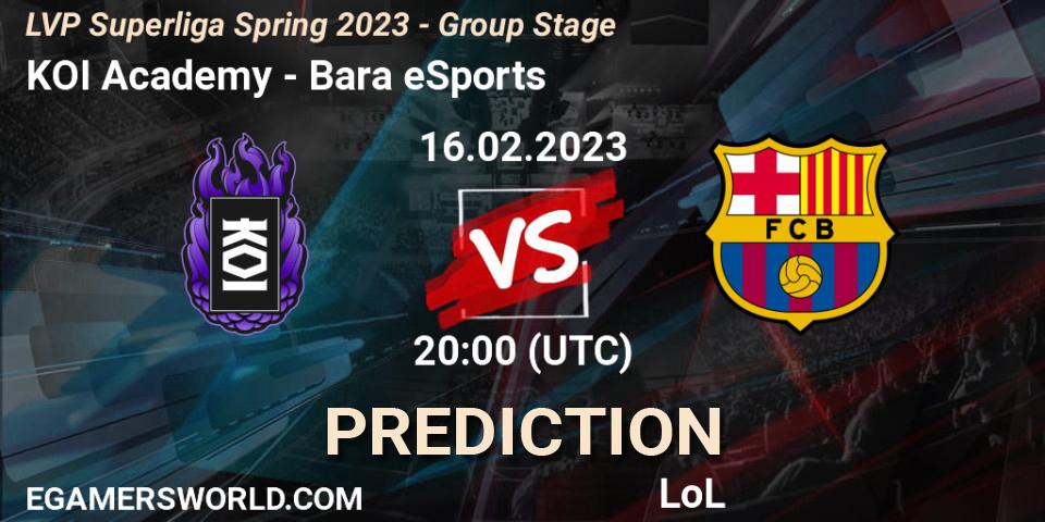 Pronósticos KOI Academy - Barça eSports. 16.02.2023 at 20:00. LVP Superliga Spring 2023 - Group Stage - LoL