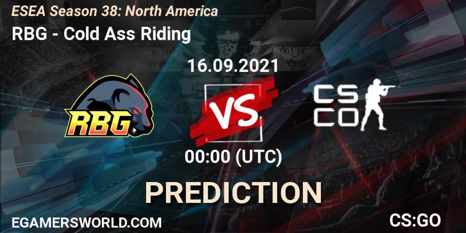 Pronósticos RBG - Cold Ass Riding. 29.09.2021 at 00:20. ESEA Season 38: North America - Counter-Strike (CS2)