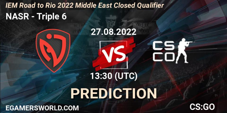 Pronósticos NASR - Triple 6. 27.08.2022 at 13:30. IEM Road to Rio 2022 Middle East Closed Qualifier - Counter-Strike (CS2)