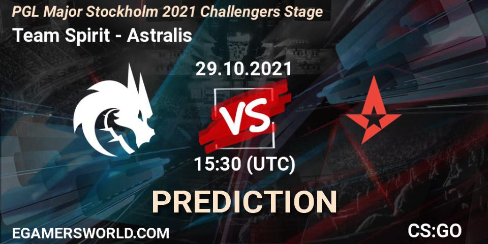 Pronósticos Team Spirit - Astralis. 29.10.2021 at 14:35. PGL Major Stockholm 2021 Challengers Stage - Counter-Strike (CS2)