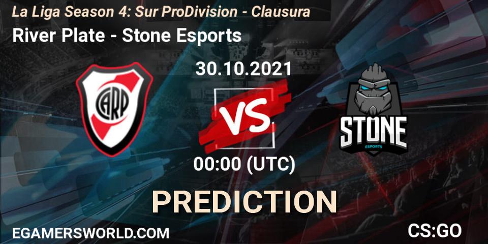 Pronósticos River Plate - Stone Esports. 30.10.2021 at 00:10. La Liga Season 4: Sur Pro Division - Clausura - Counter-Strike (CS2)