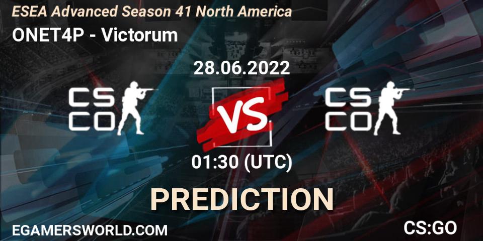 Pronósticos ONET4P - Victorum. 28.06.22. ESEA Advanced Season 41 North America - CS2 (CS:GO)