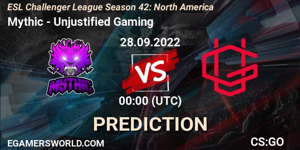 Pronósticos Mythic - Unjustified Gaming. 28.09.2022 at 00:00. ESL Challenger League Season 42: North America - Counter-Strike (CS2)