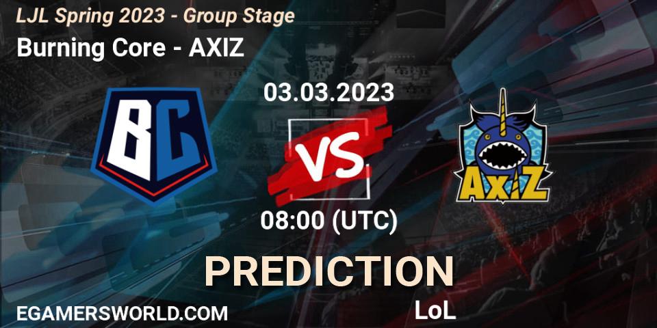 Pronósticos Burning Core - AXIZ. 03.03.2023 at 08:00. LJL Spring 2023 - Group Stage - LoL