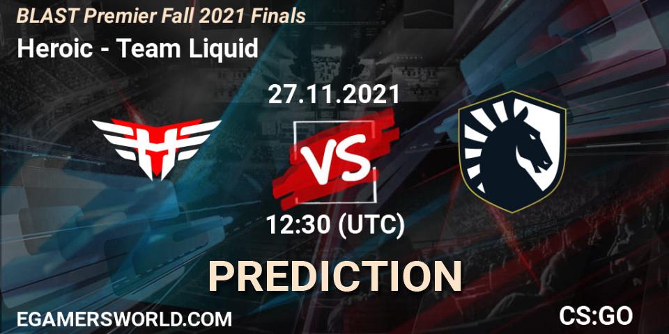 Pronósticos Heroic - Team Liquid. 27.11.2021 at 12:30. BLAST Premier Fall 2021 Finals - Counter-Strike (CS2)